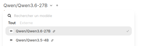 Sélection du modèle depuis le menu déroulant.