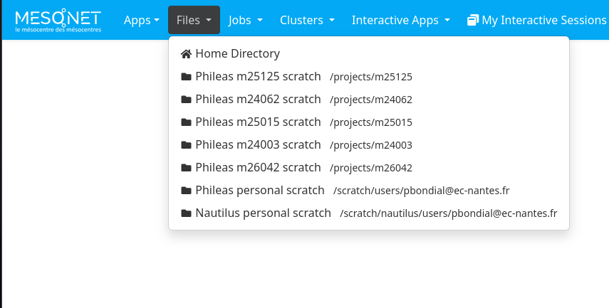 Menu de gestion des fichiers